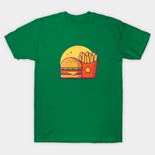 Burger With French Fries Cartoon Vector Icon Illustration (3) T-Shirt